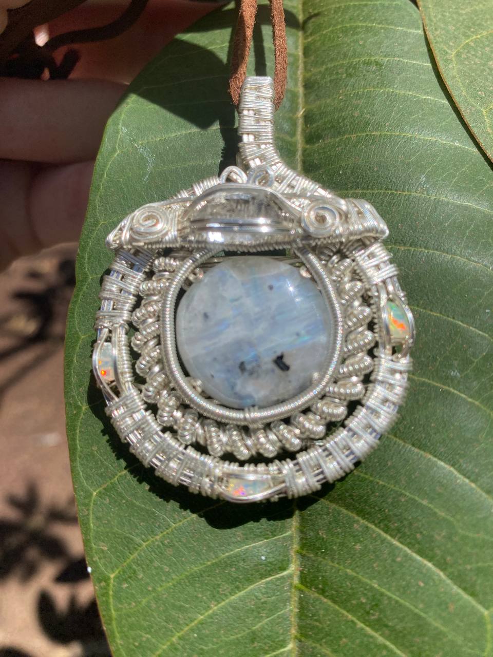 "Galadriel" - Moonstone & Ethiopian Opal & Herkimer Diamond Copper Wire Wrapped Amulet