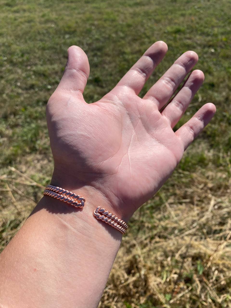 Sacred/Royal Egyptian Cubit Flattened Tensor Ring Cuff with Moonstone (144MHz) Size Medium (7 Inches)
