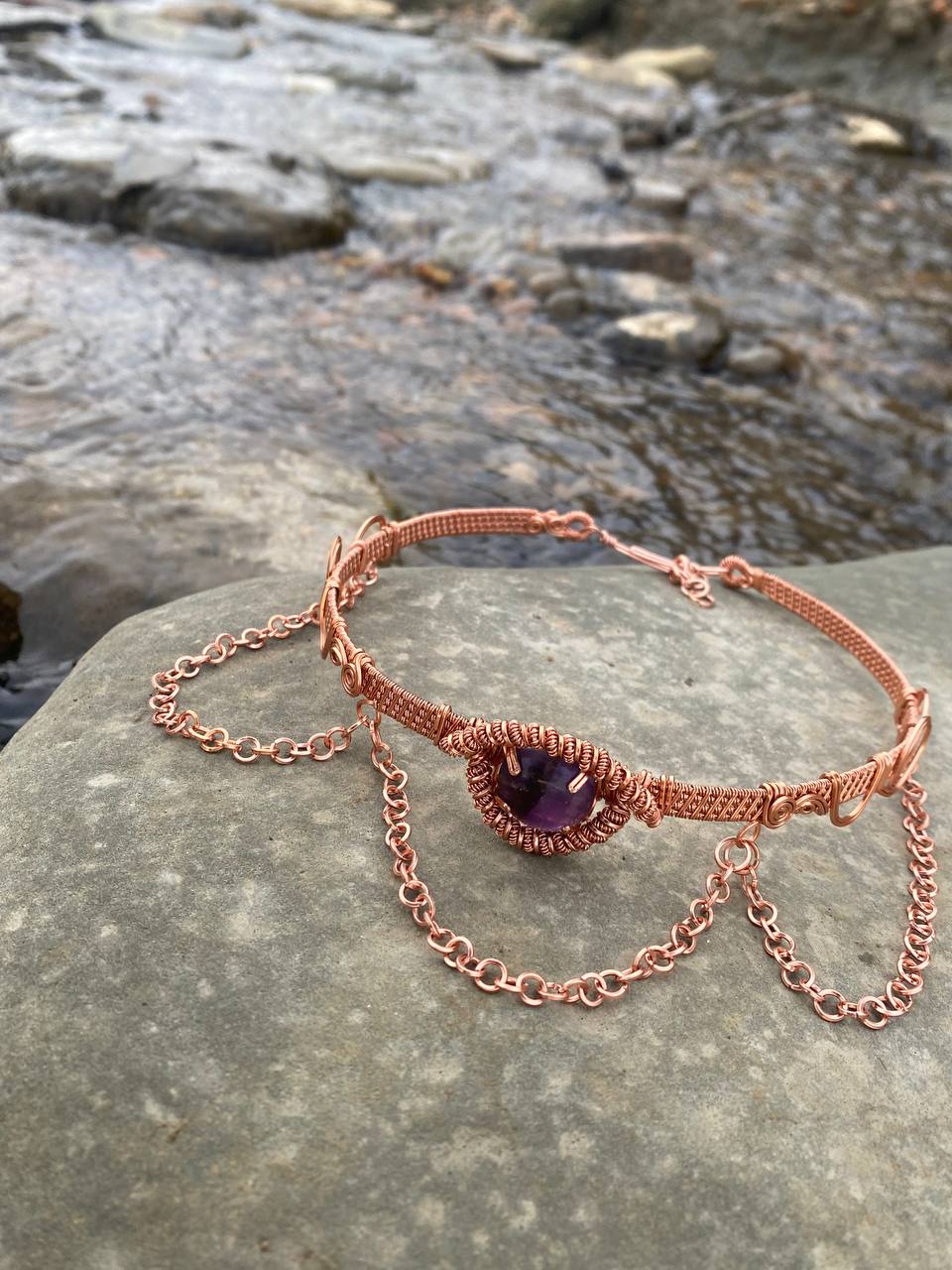 "Oestre" Amethyst Woven Copper Choker