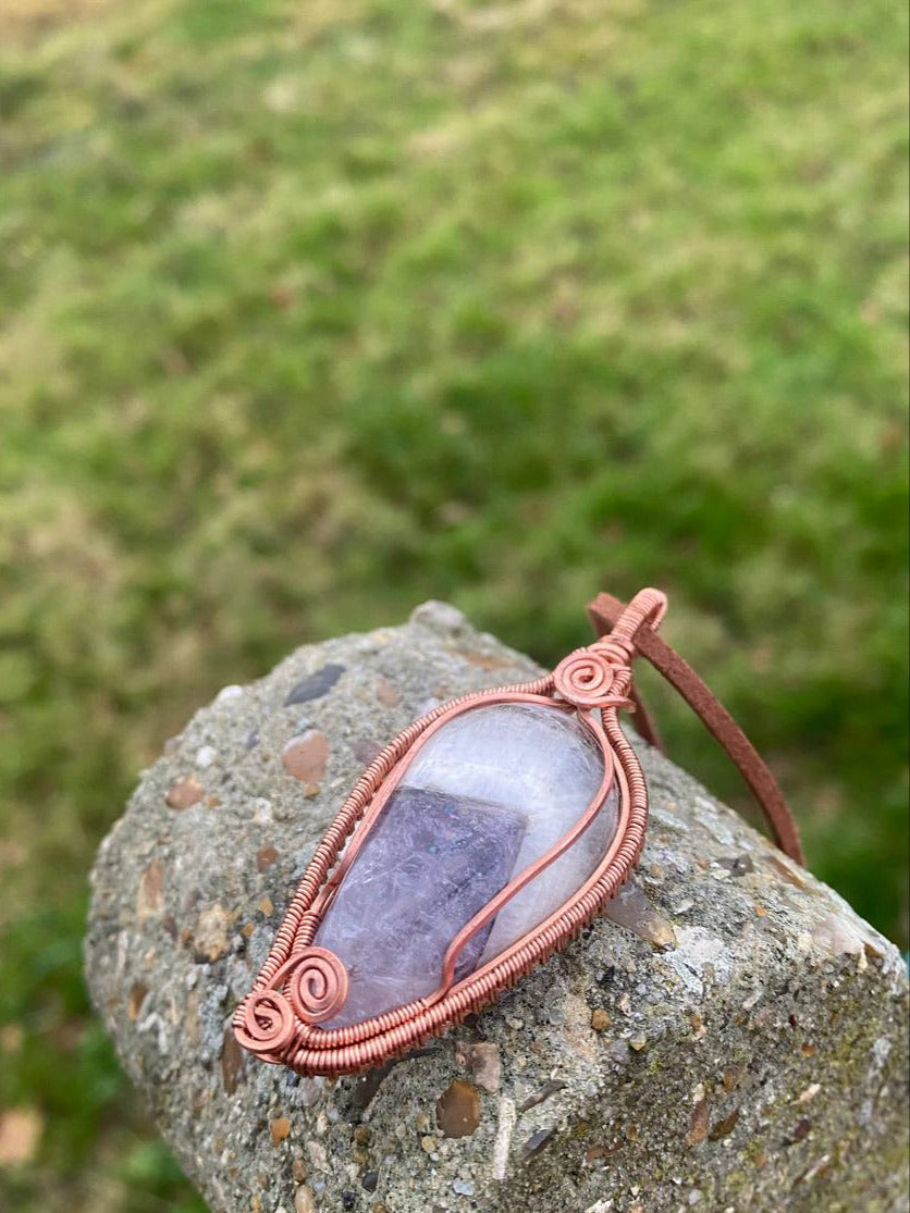Chevron Amethyst Copper Wire Wrapped Pendant