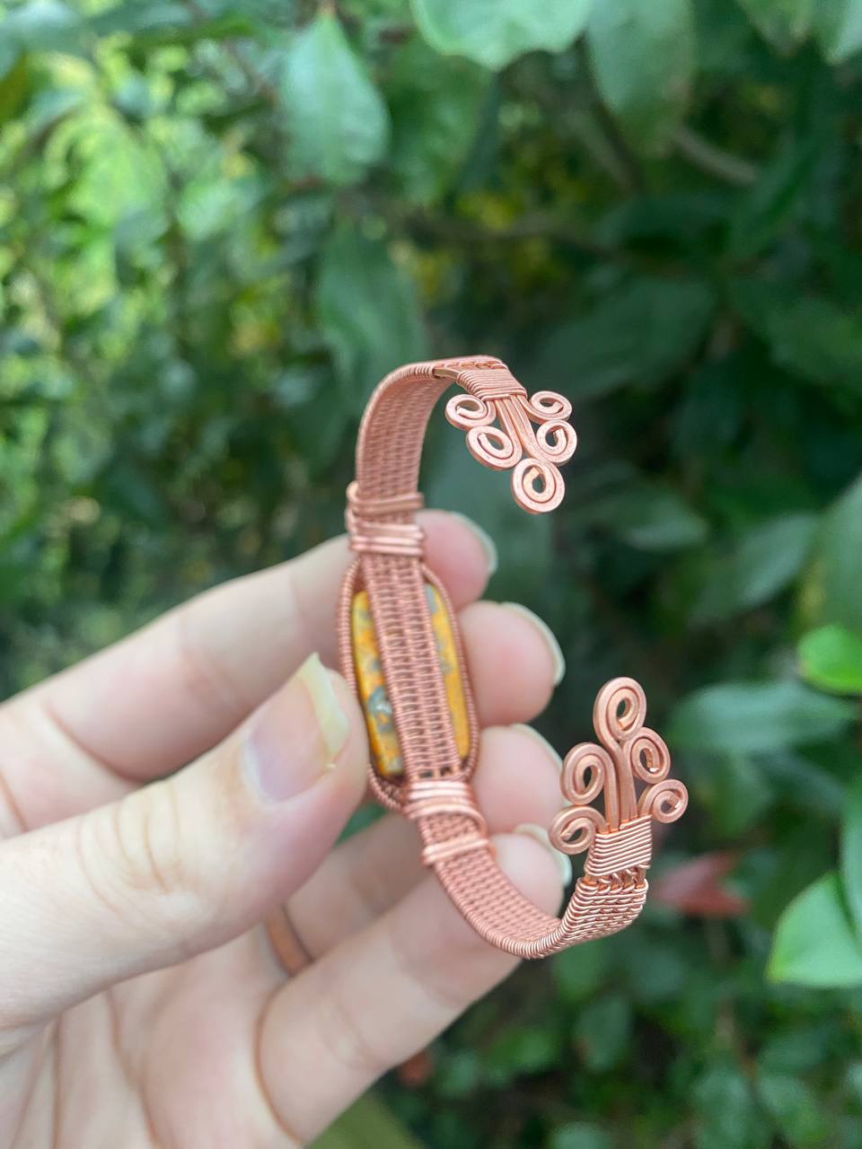 Bumblebee Jasper Copper Wrapped Cuff Bracelet (Small)