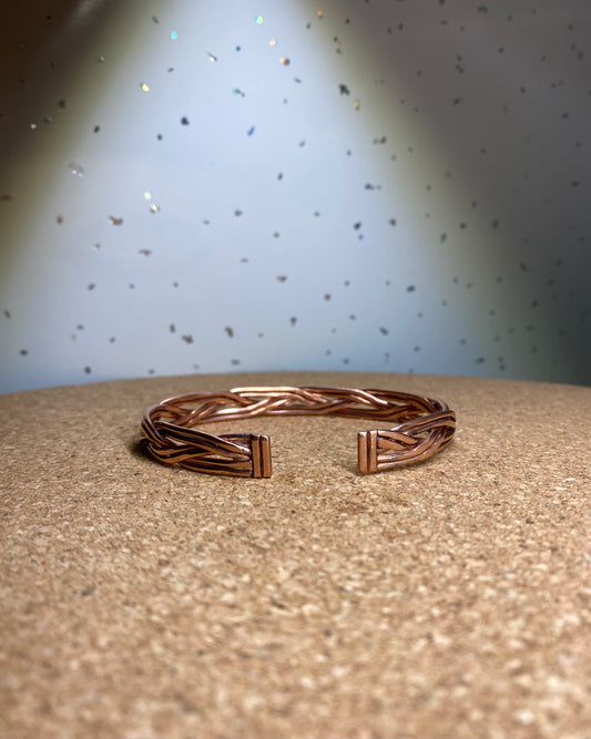 Flattened Braided Copper Cuff Bracelet