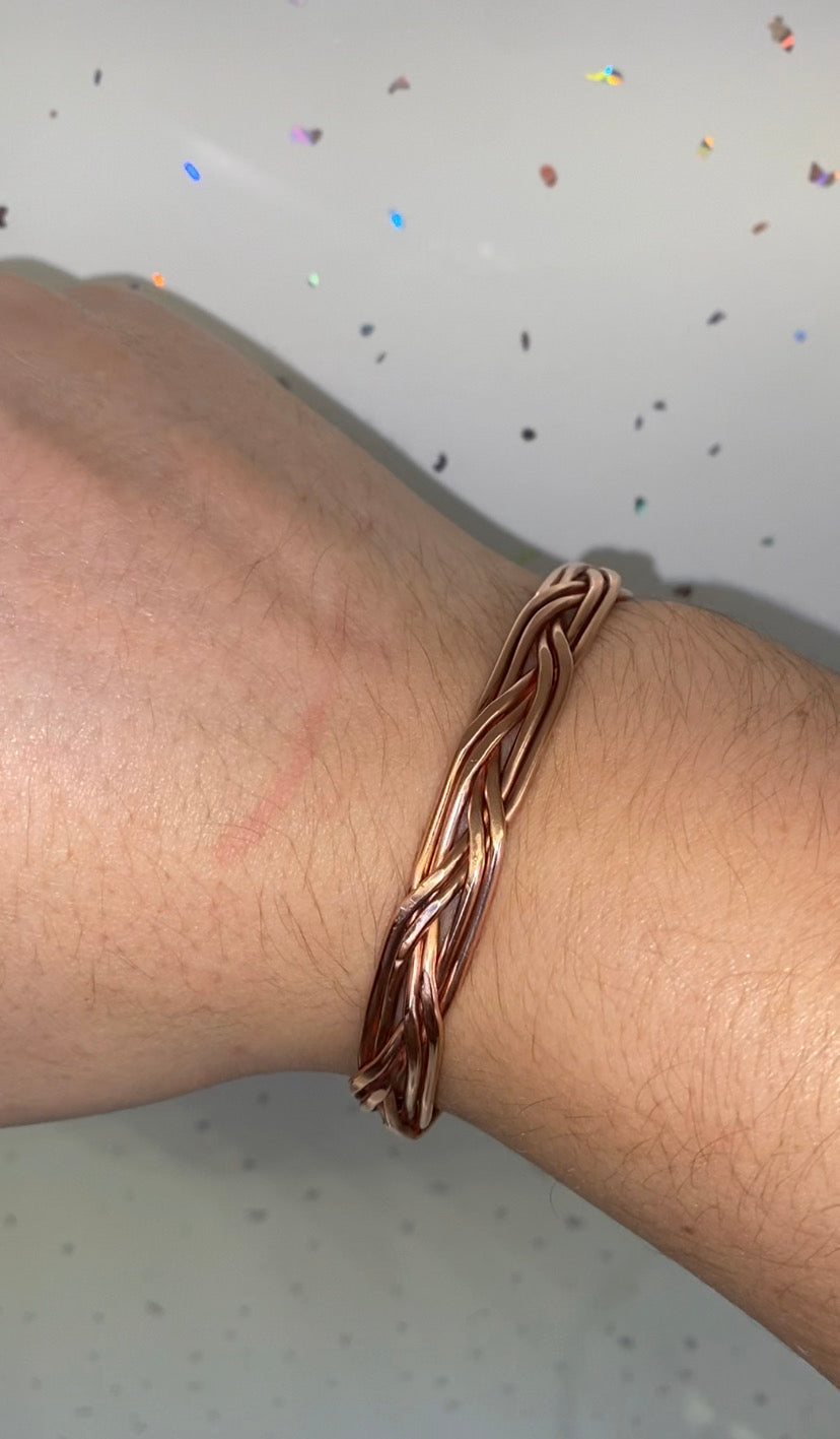Flattened Braided Copper Cuff Bracelet