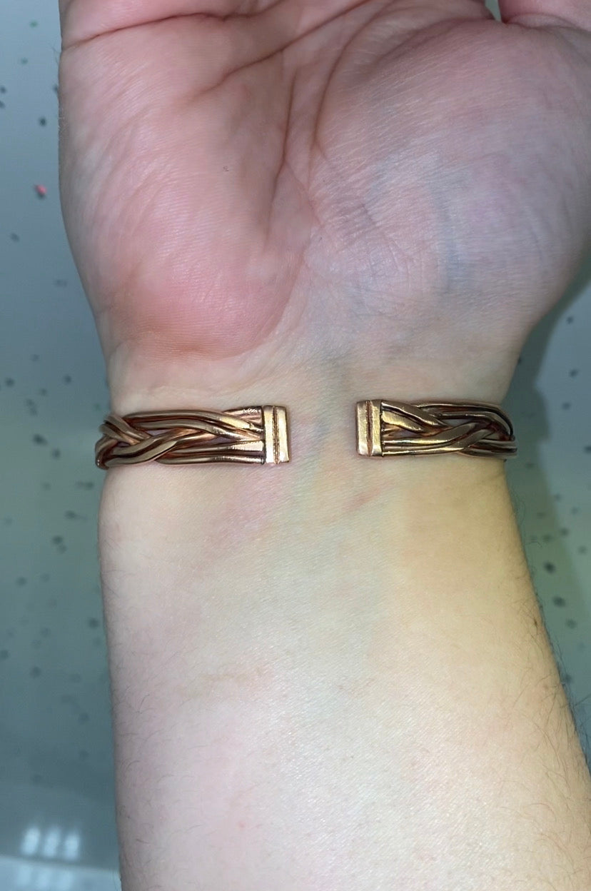 Flattened Braided Copper Cuff Bracelet