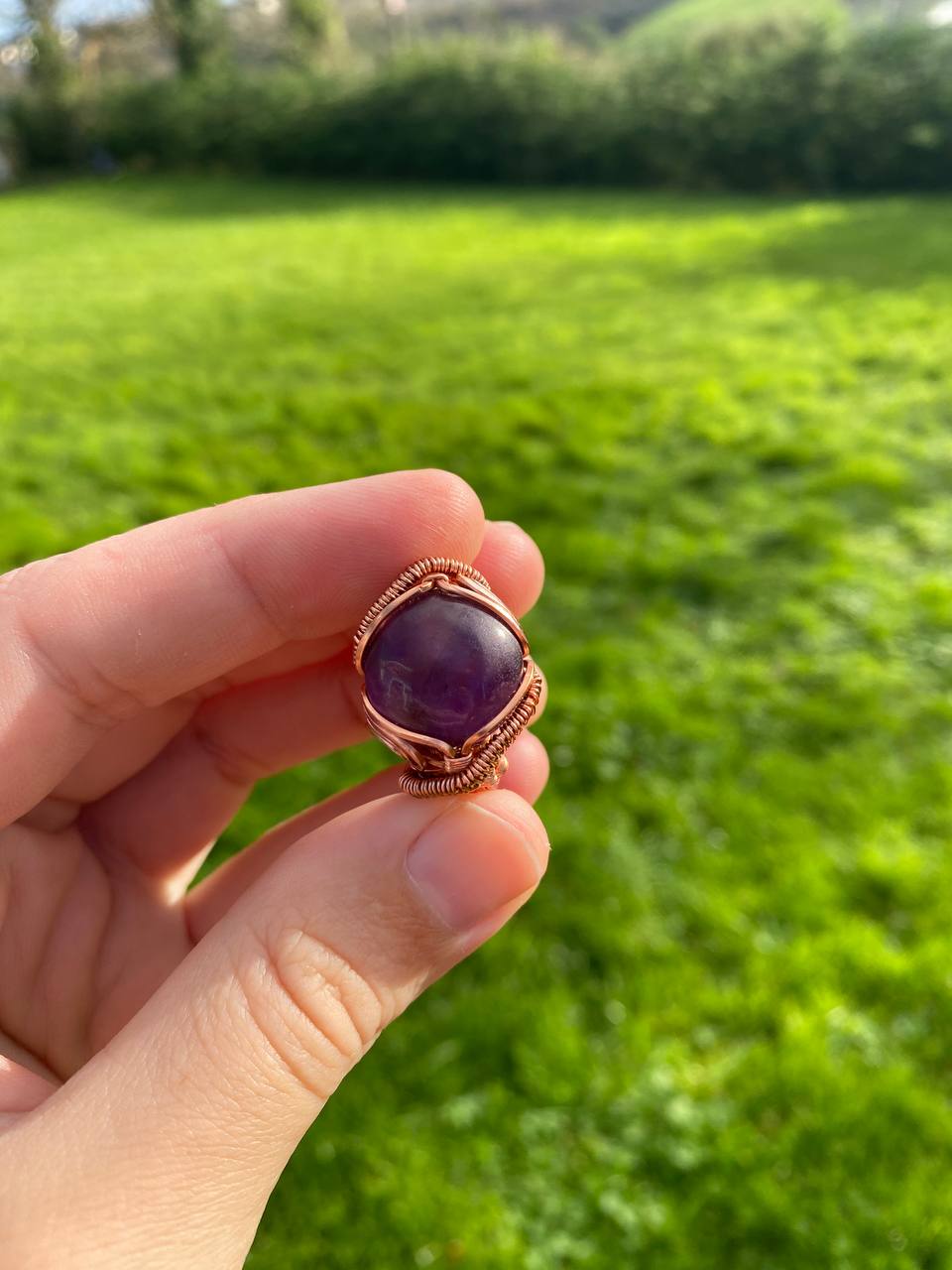 Amethyst Decorative Copper Wrapped Ring Size R/9