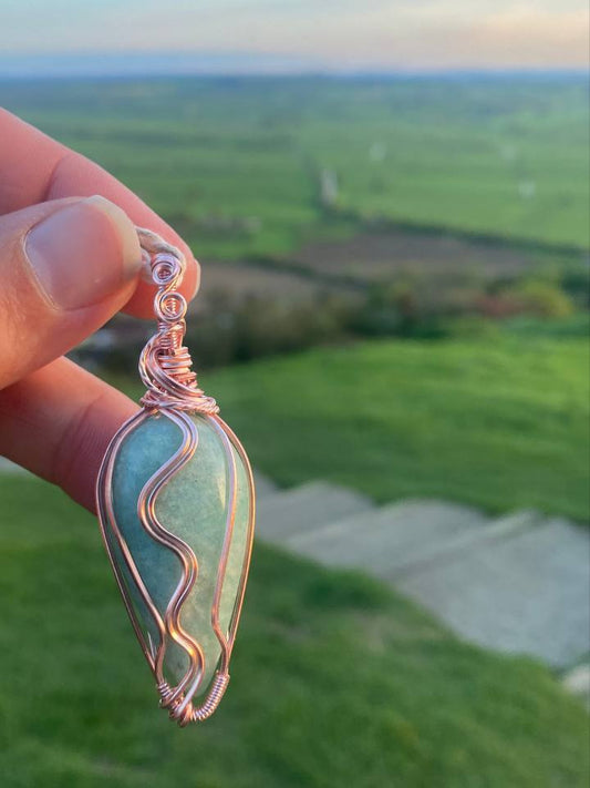 Amazonite Copper Wire Wrapped Pendant