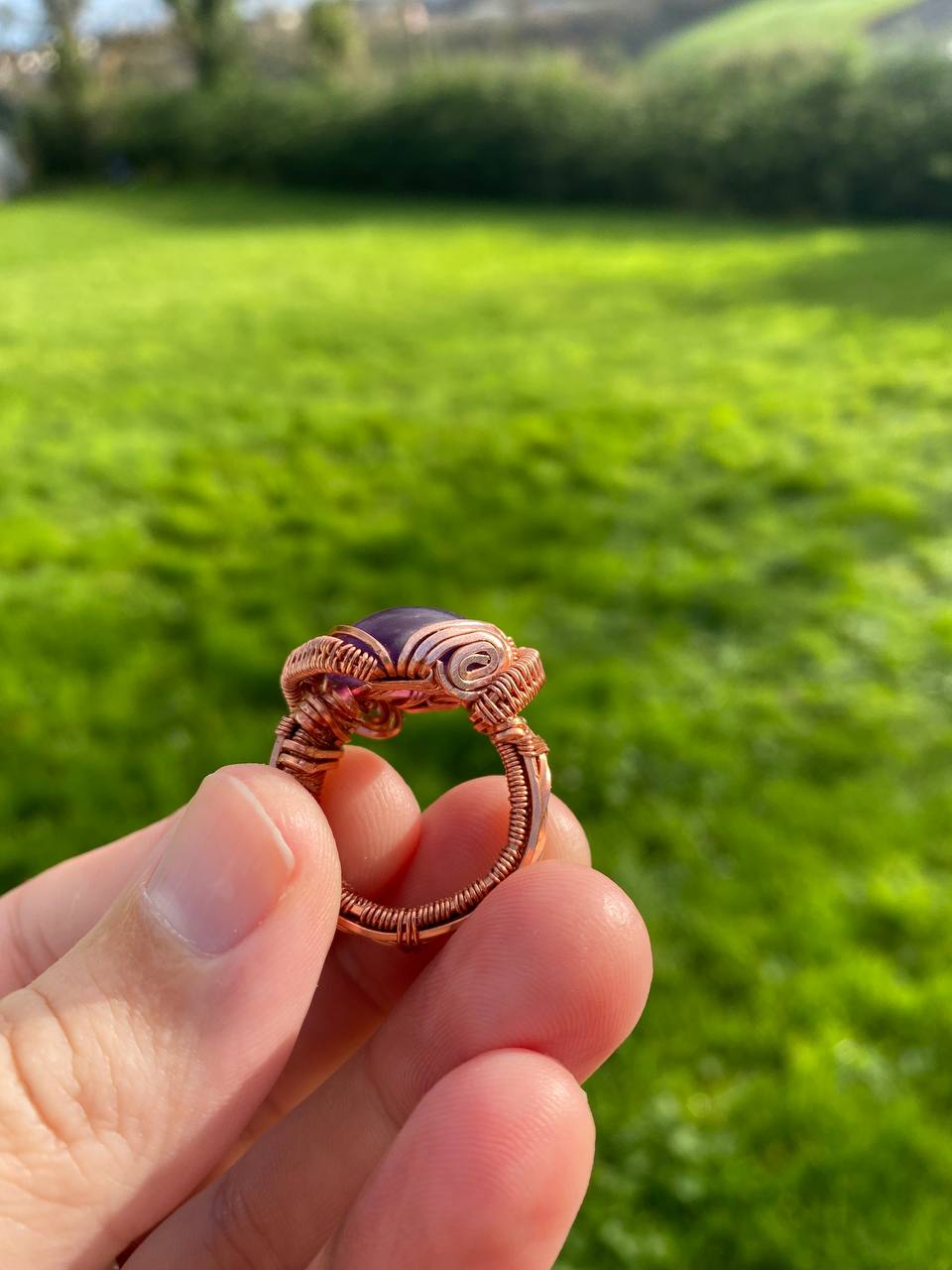 Amethyst Decorative Copper Wrapped Ring Size R/9