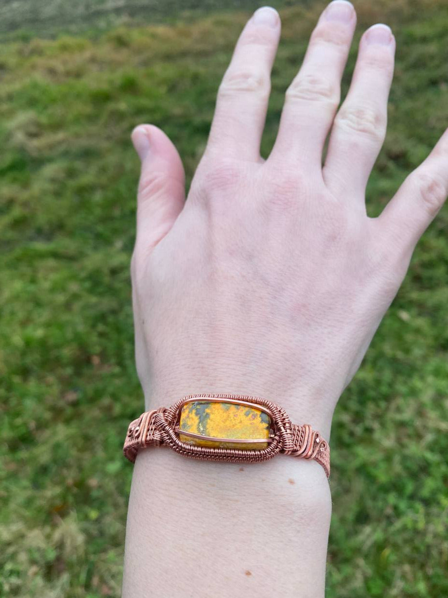 Bumblebee Jasper Copper Wrapped Cuff Bracelet (Small)