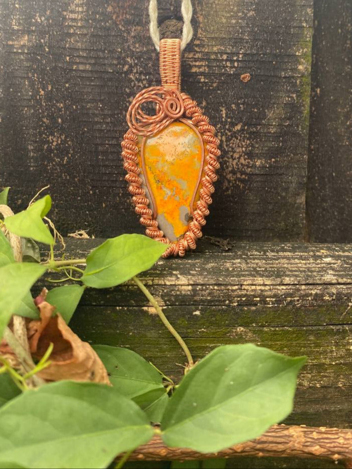 Bumblebee Jasper Copper Wrapped Pendant