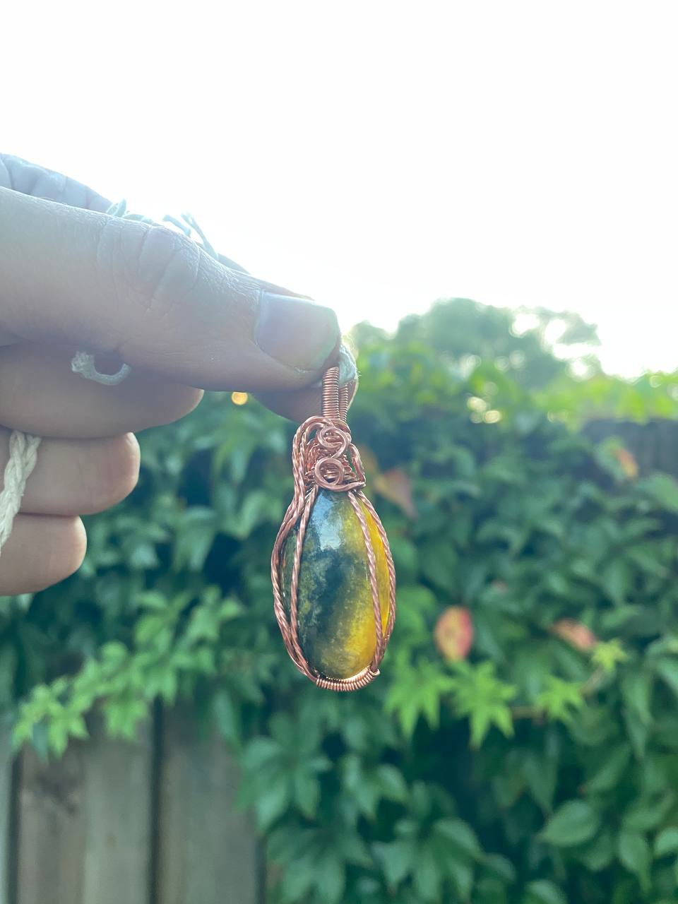 Bumblebee Jasper Twisted Copper Wrapped Pendant