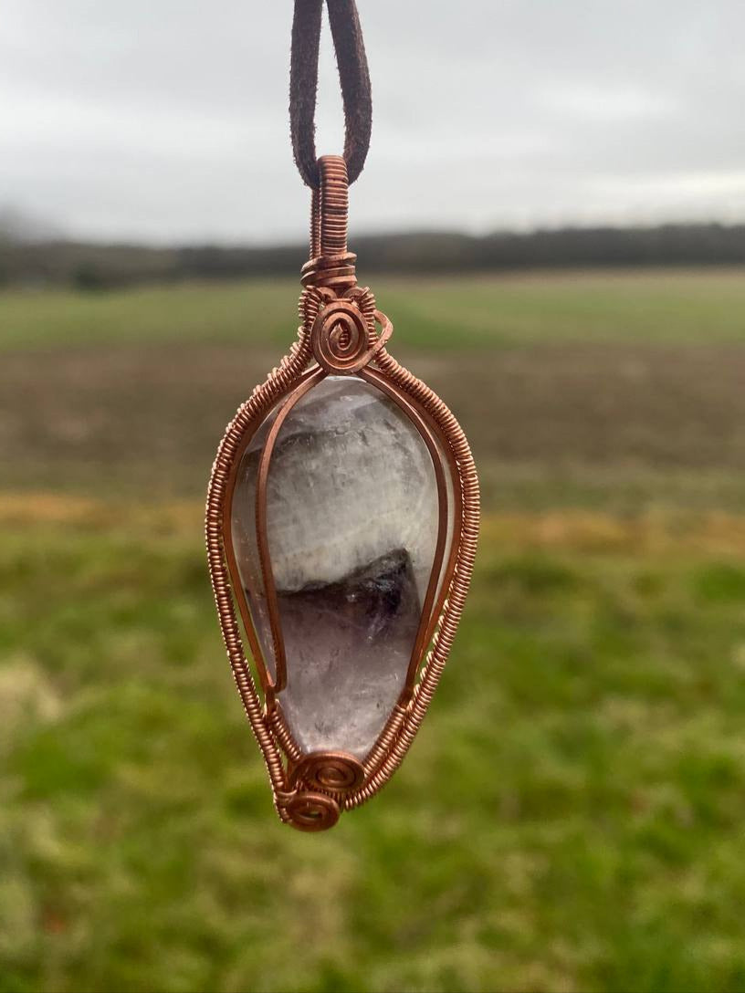 Chevron Amethyst Copper Wire Wrapped Pendant