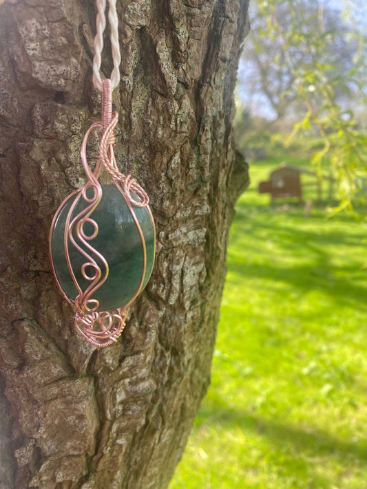 Green Aventurine Copper Wire Wrapped Pendant