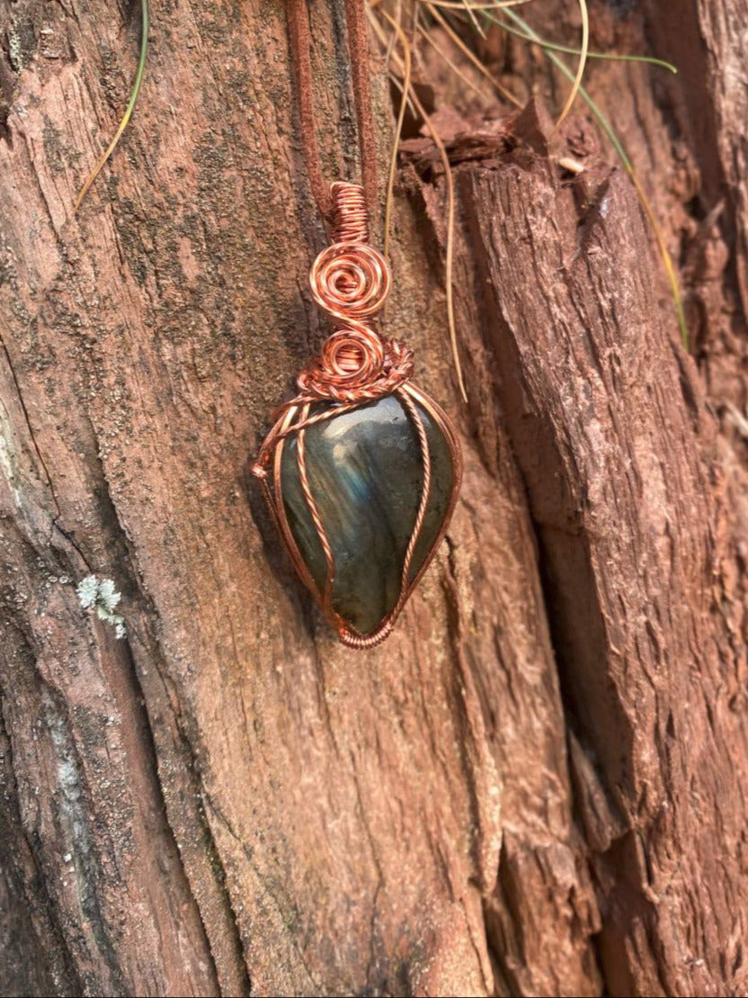 Labradorite Decorative Copper Wire Wrapped Pendant