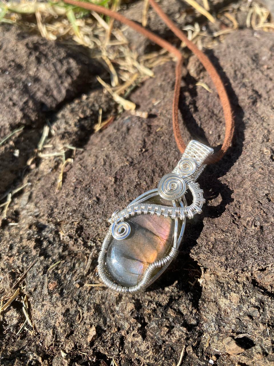 Labradorite Silver Plated Copper Wire Wrapped Pendant