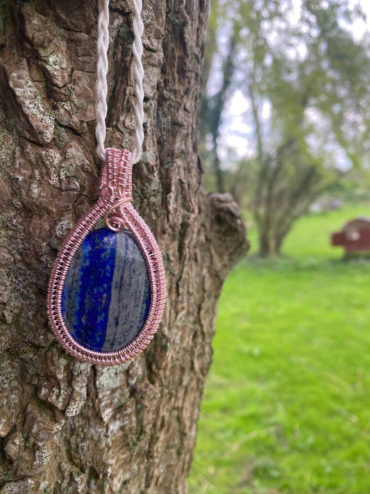 Lapis Lazuli Copper Wire Wrapped Pendant