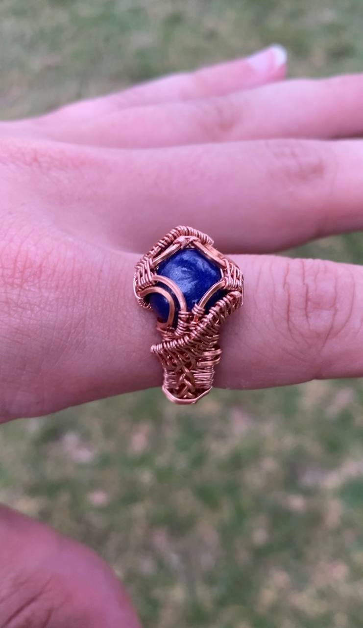 Lapis Lazuli Copper Wire Wrapped Ring Size V (10-11 US)