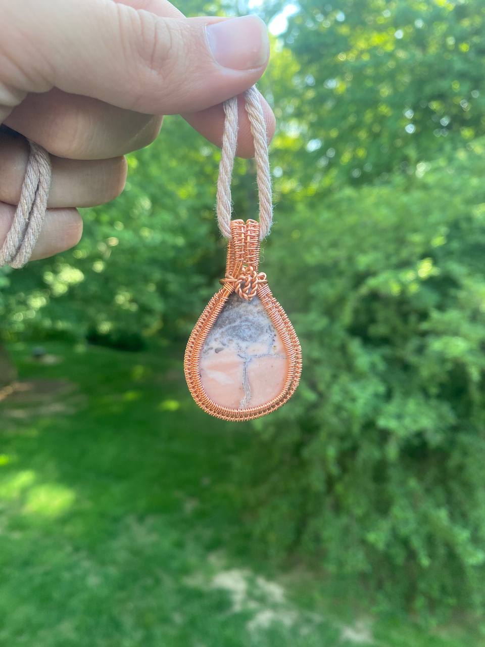 Pink Opal Copper Wire Wrapped Pendant