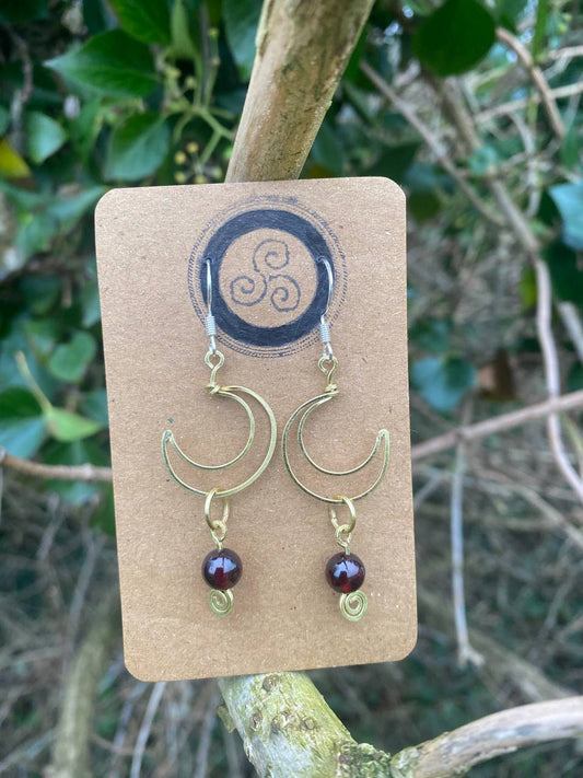 Garnet Moon Earrings (Brass)