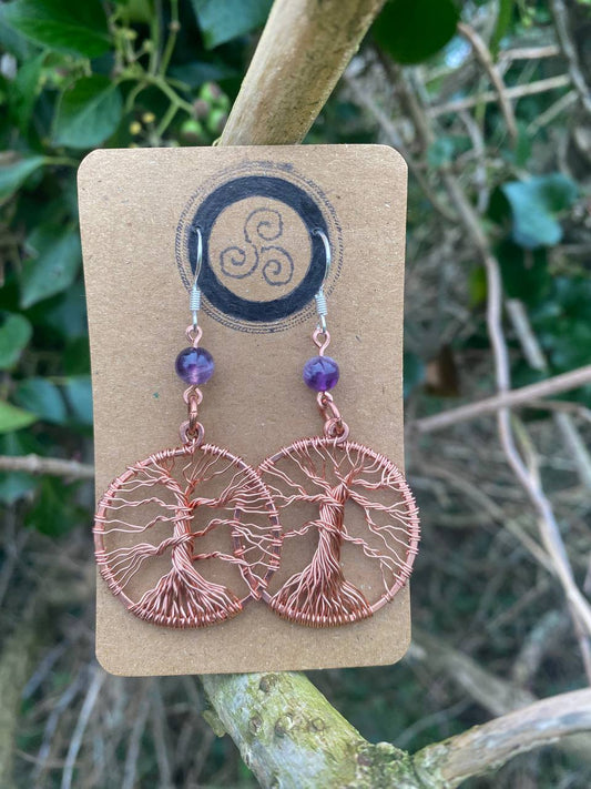 Amethyst Tree of Life Earrings (Copper)