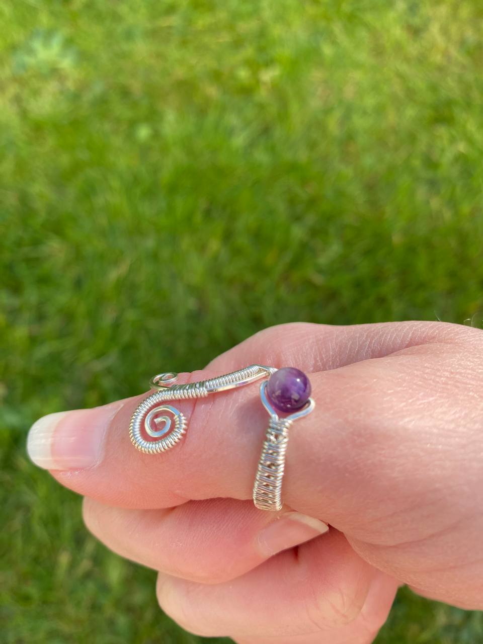 Adjustable Amethyst Swirly Copper Ring