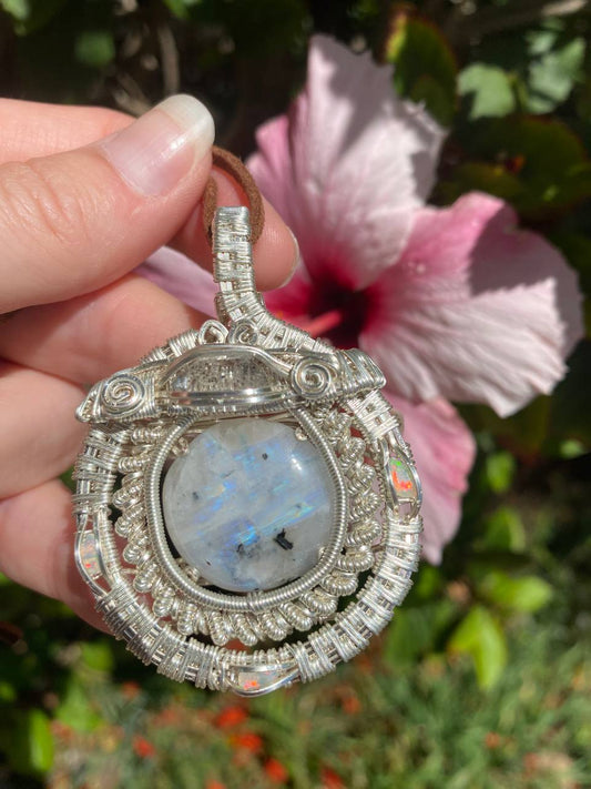 "Galadriel" - Moonstone & Ethiopian Opal & Herkimer Diamond Copper Wire Wrapped Amulet