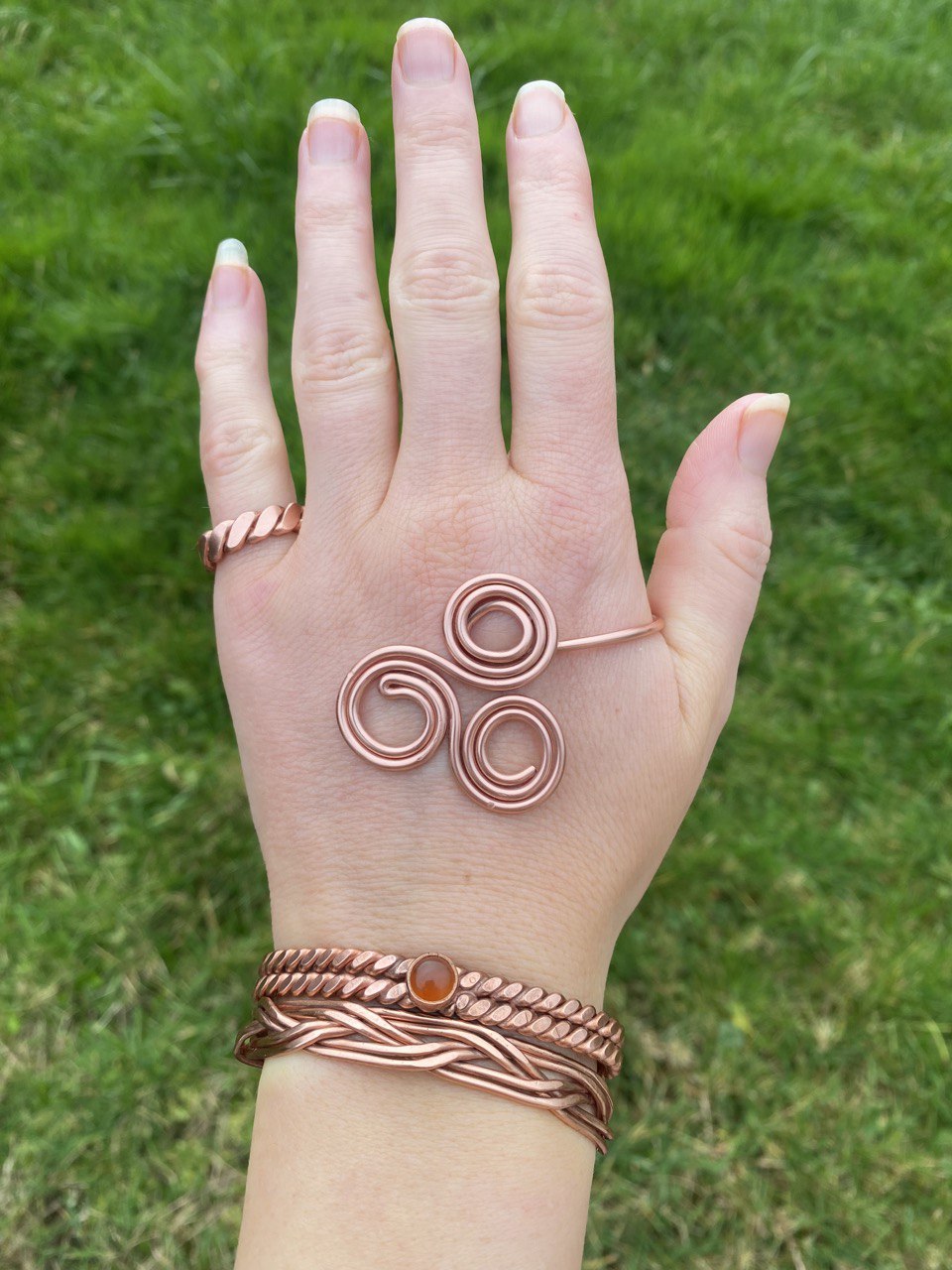 Pure Copper Triskelion Hand Spirals