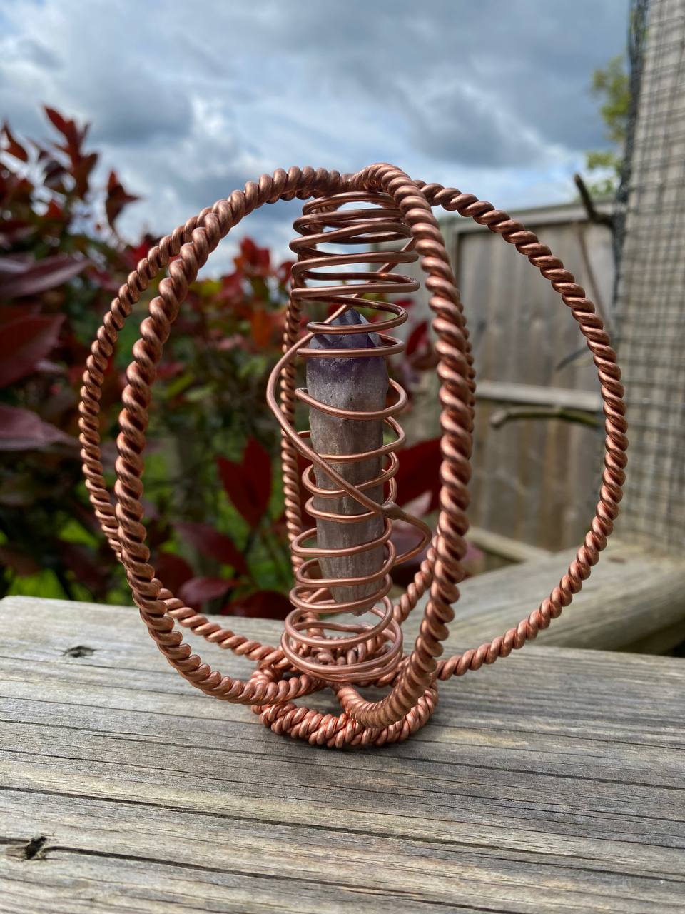 1/4th RaMu Cubit Harmoniser with Amethyst Core and Triple Twisted Tensor Ring Base