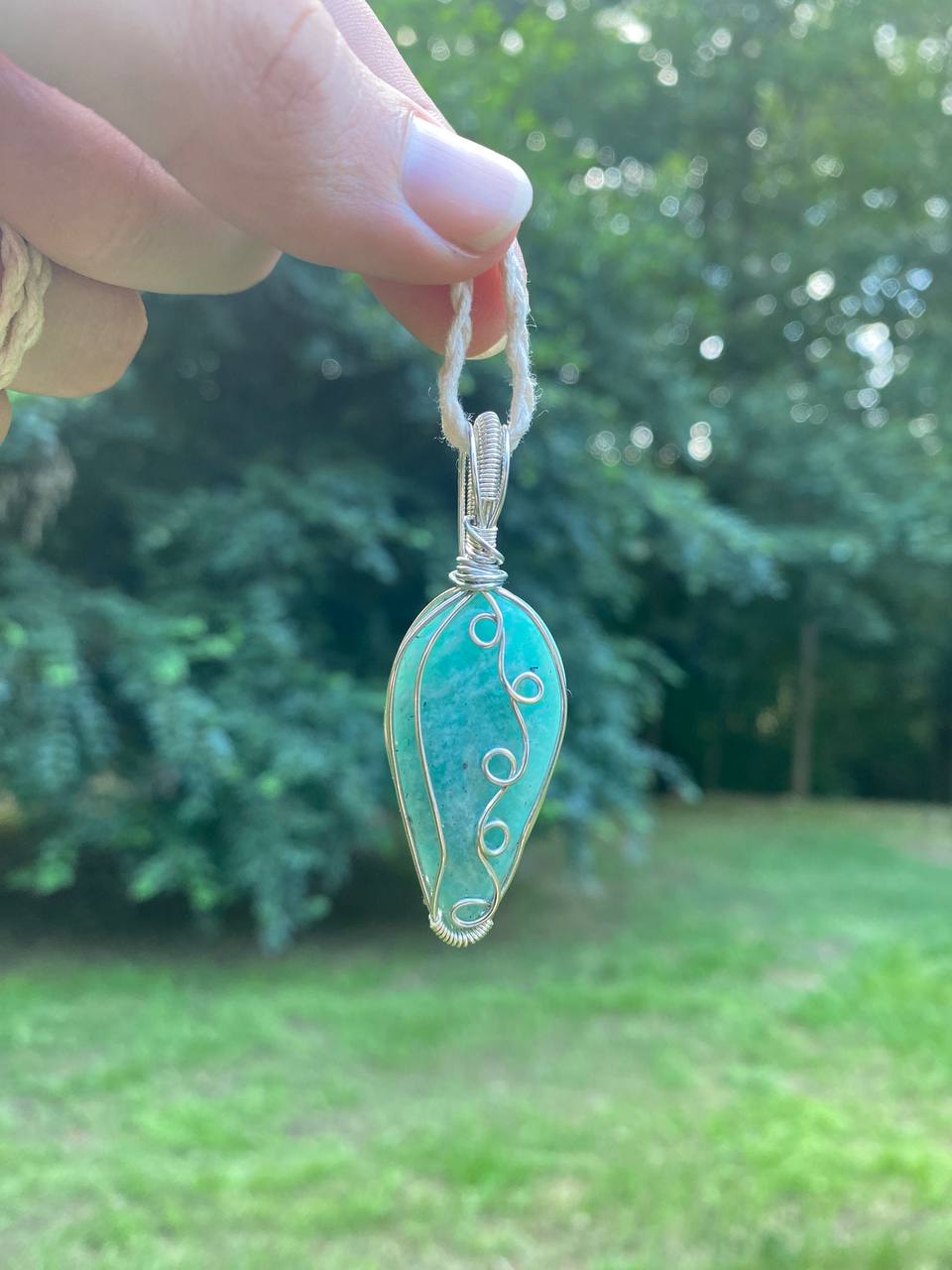 Amazonite Copper Wire Wrapped Pendant