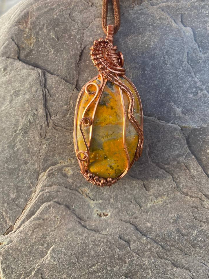 Bumblebee Jasper Copper Wrapped Decorative Pendant