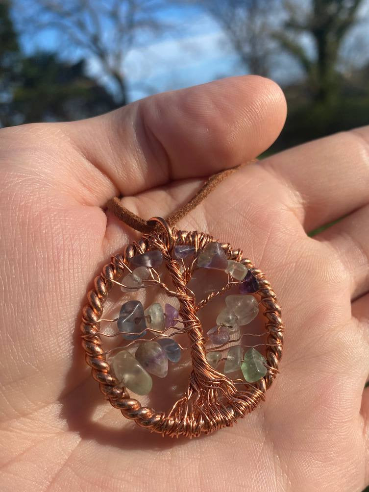 Fluorite Tensor Tree of Life Copper Wrapped Pendant