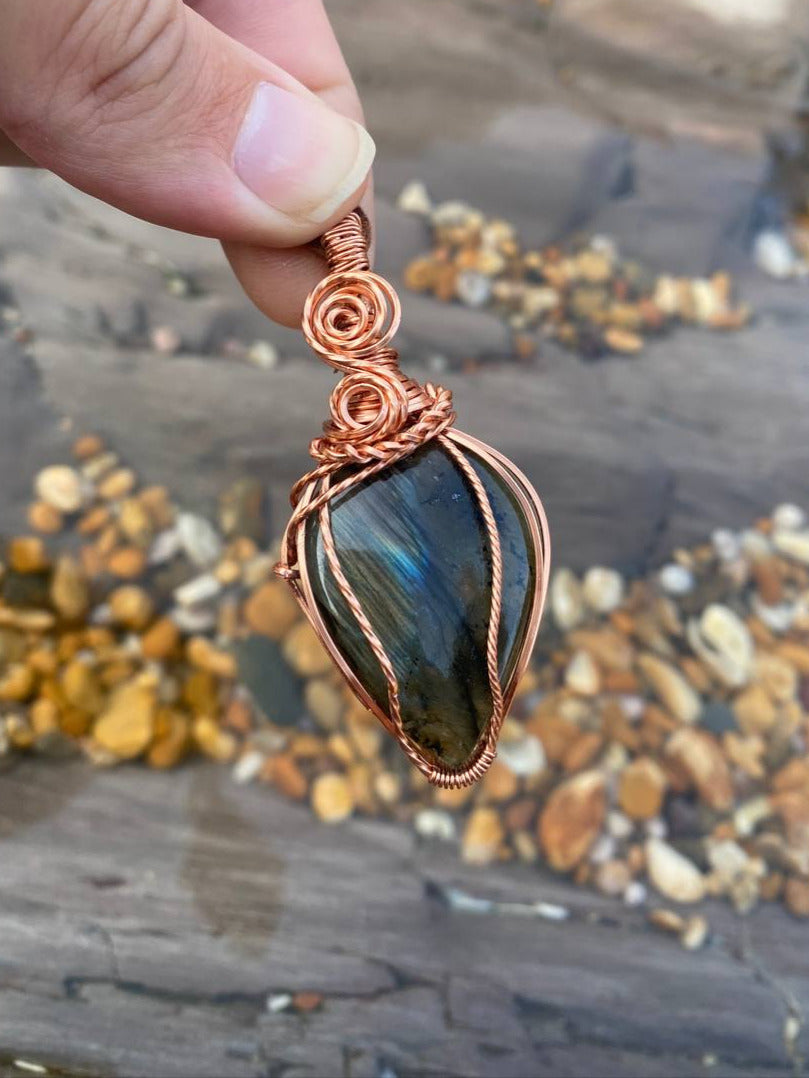 Labradorite Decorative Copper Wire Wrapped Pendant