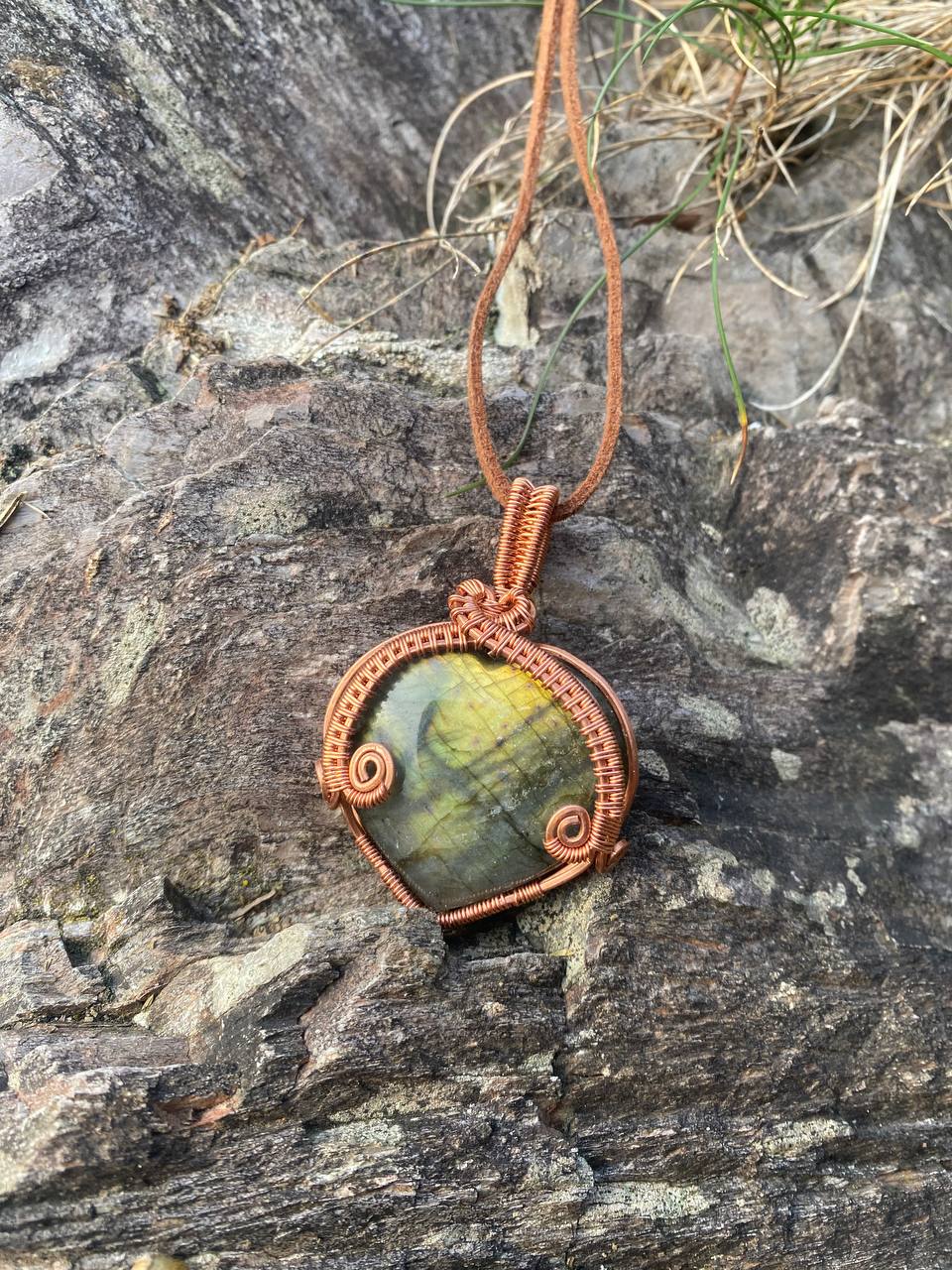 Labradorite Heart Copper Wire Wrapped Pendant