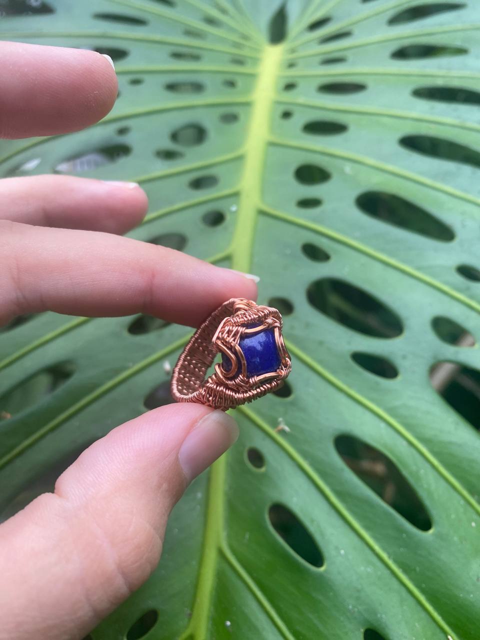 Lapis Lazuli Copper Wire Wrapped Ring Size V (10-11 US)