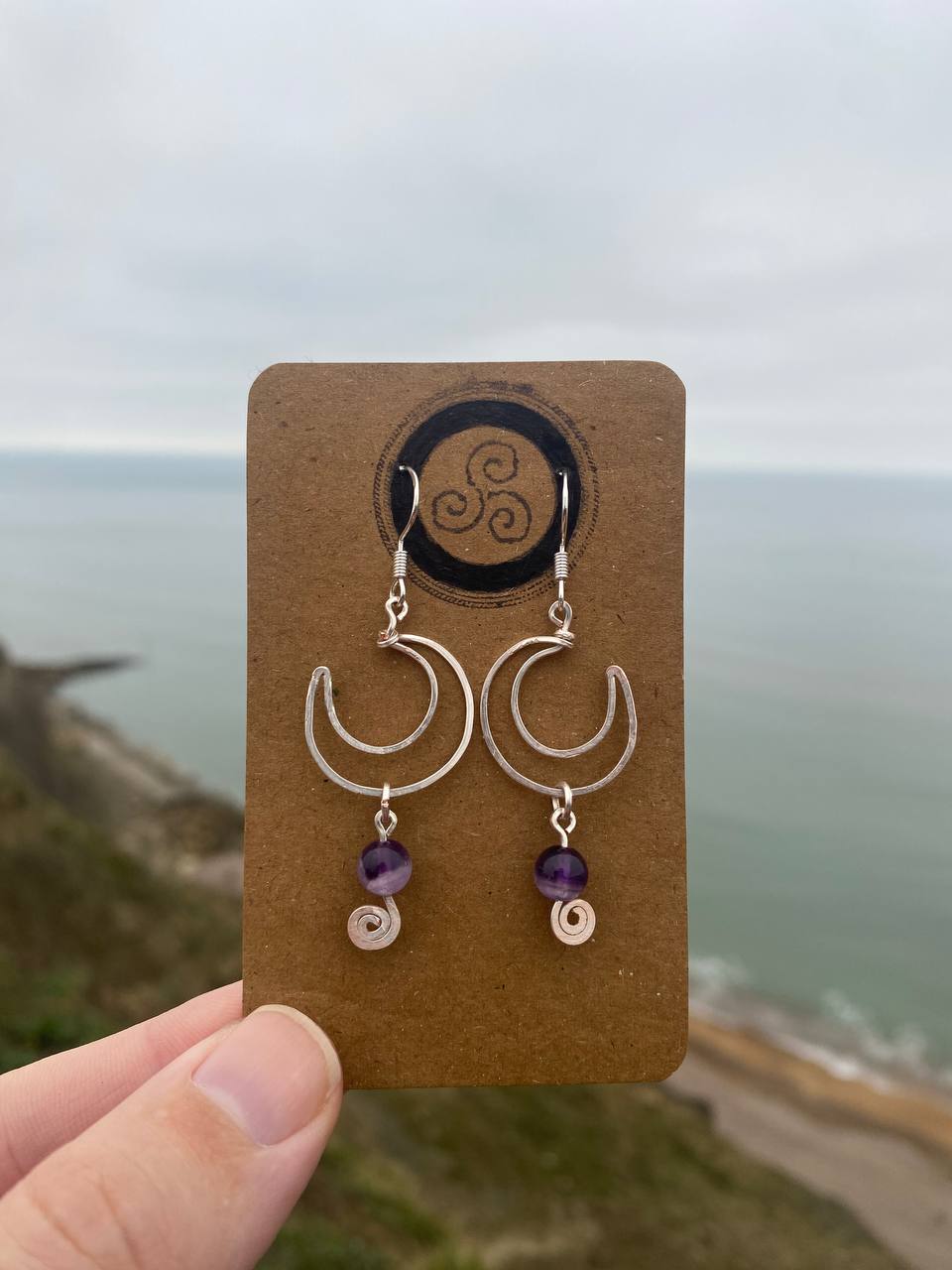 Amethyst Moon Earrings (Silver Plated Copper)