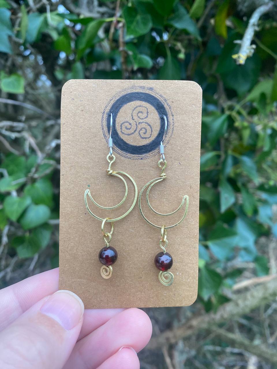 Garnet Moon Earrings (Brass)