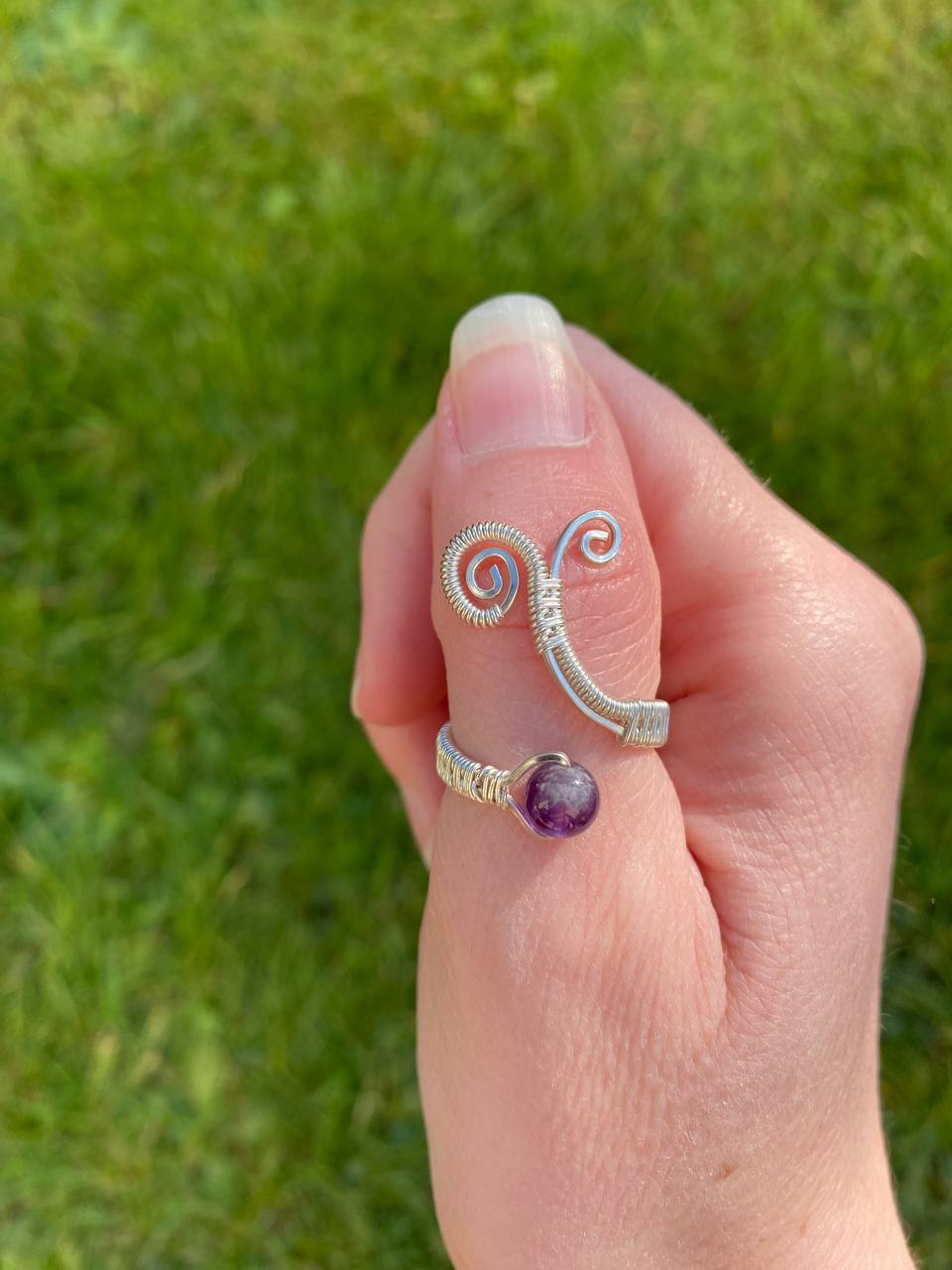 Adjustable Amethyst Swirly Copper Ring