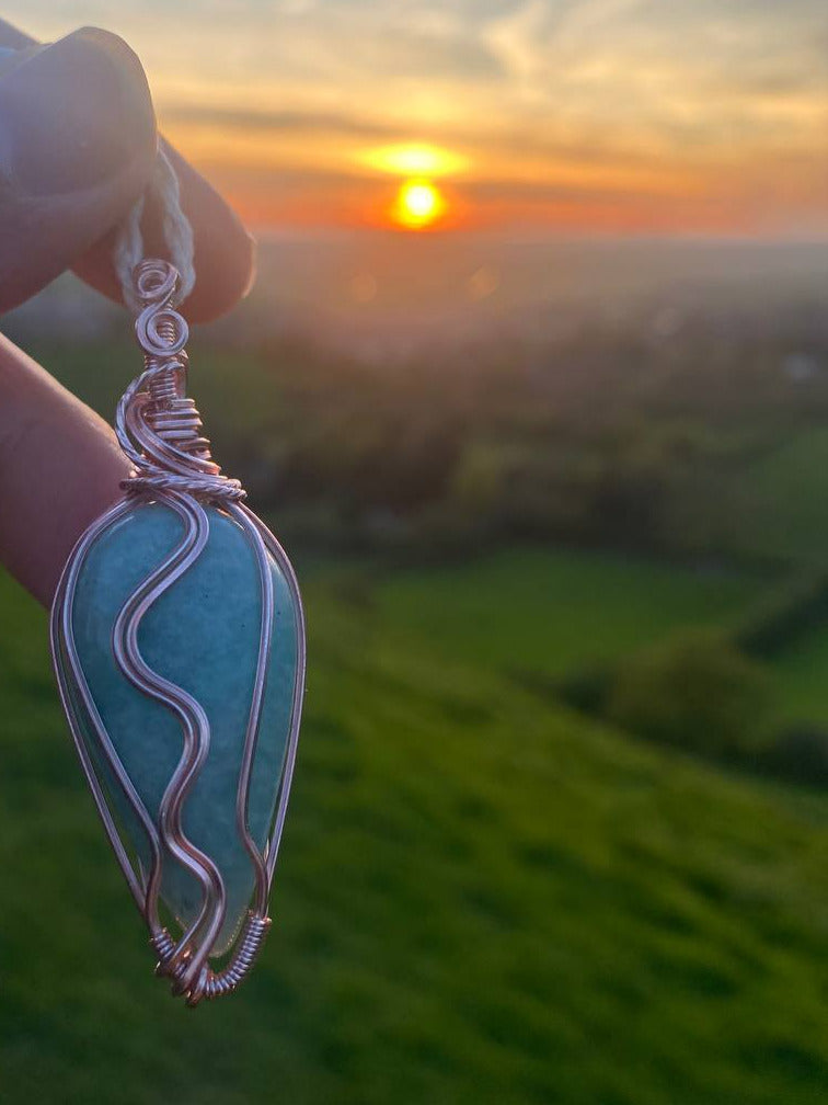 Amazonite Copper Wire Wrapped Pendant