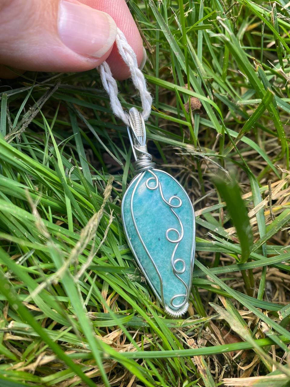 Amazonite Copper Wire Wrapped Pendant