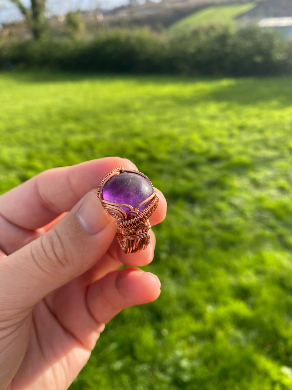 Amethyst Decorative Copper Wrapped Ring Size R/9