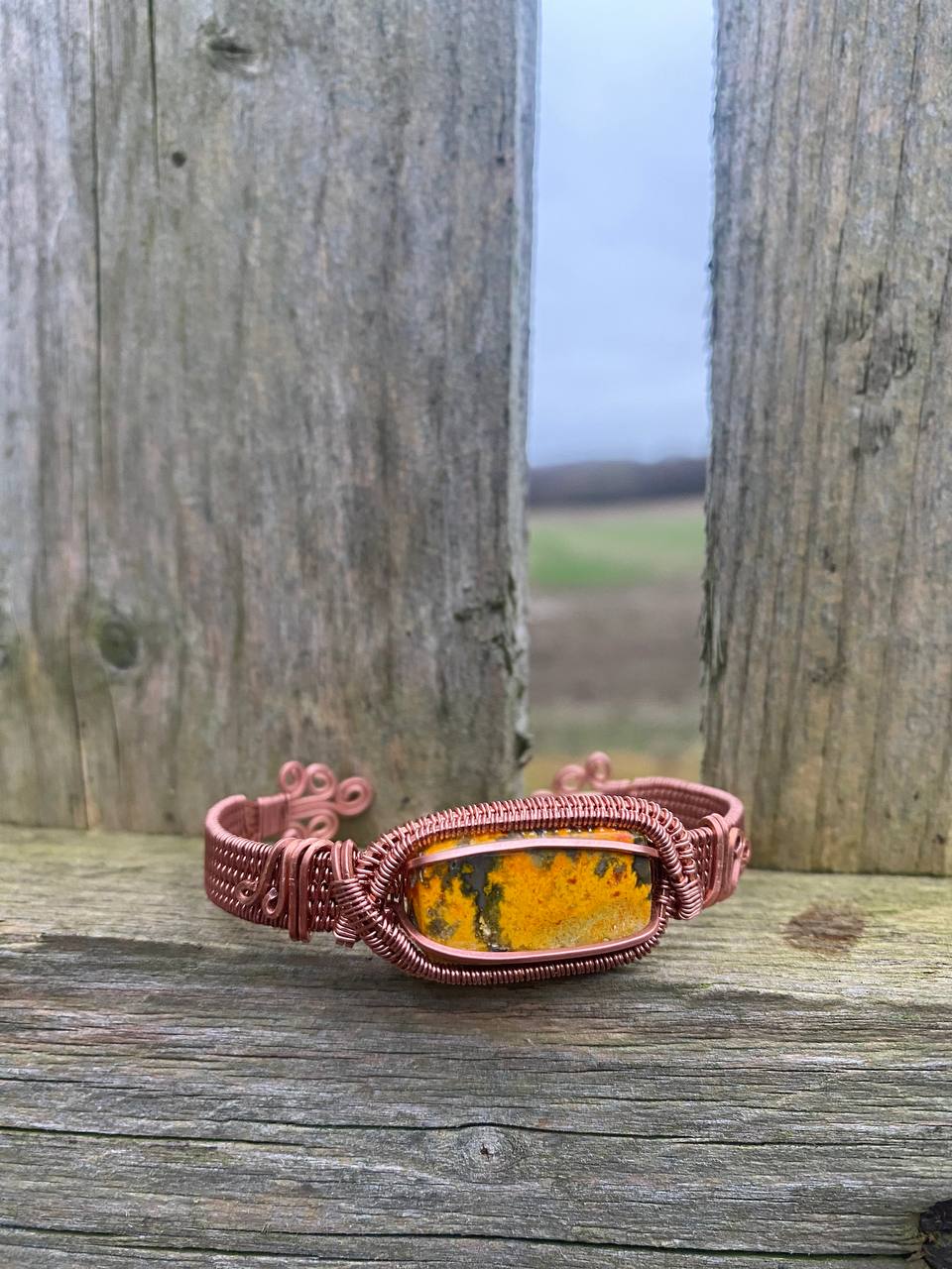 Bumblebee Jasper Copper Wrapped Cuff Bracelet (Small)