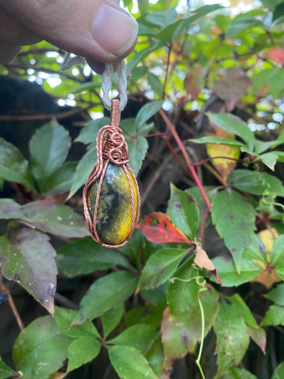 Bumblebee Jasper Twisted Copper Wrapped Pendant