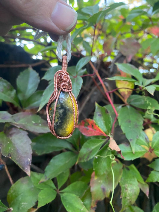 Bumblebee Jasper Twisted Copper Wrapped Pendant