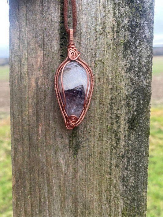 Chevron Amethyst Copper Wire Wrapped Pendant