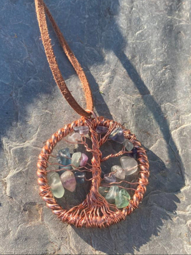 Fluorite Tensor Tree of Life Copper Wrapped Pendant