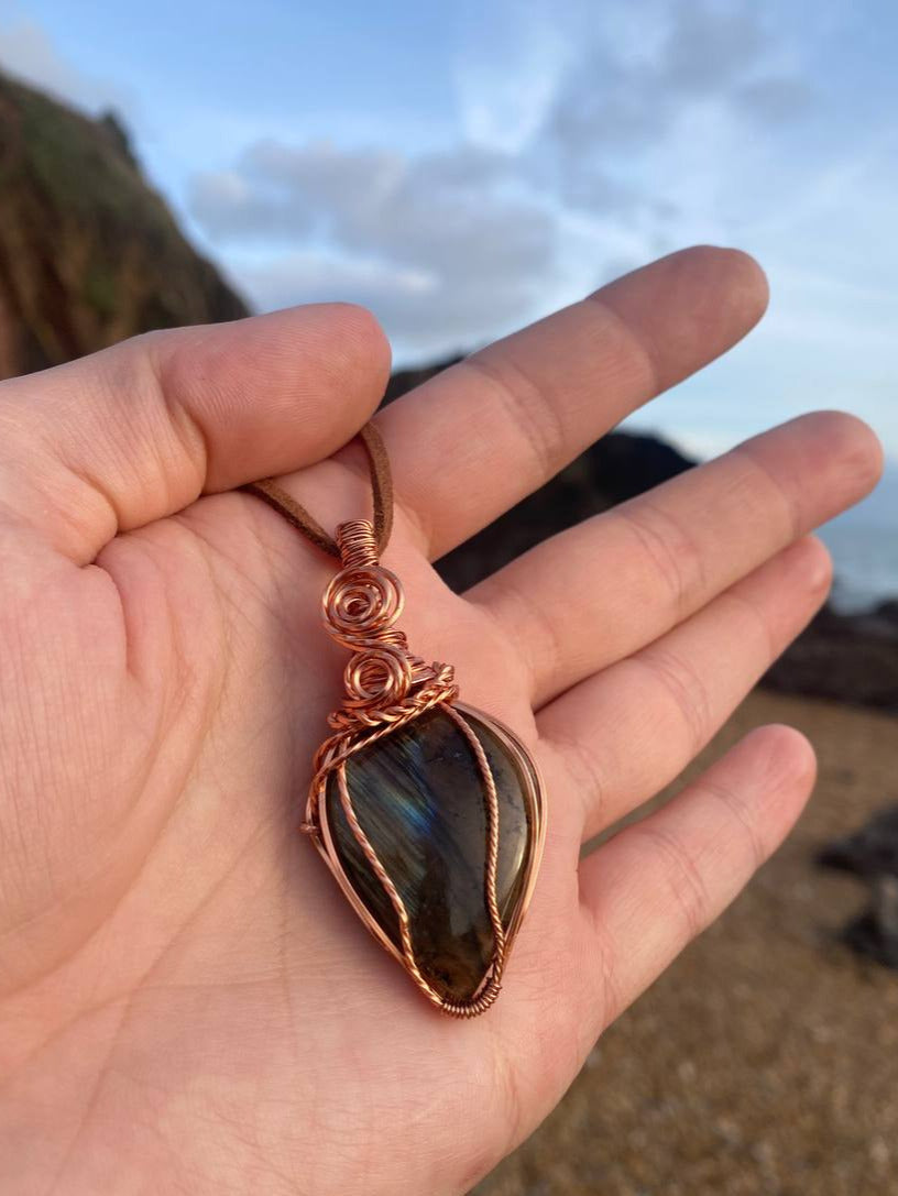 Labradorite Decorative Copper Wire Wrapped Pendant