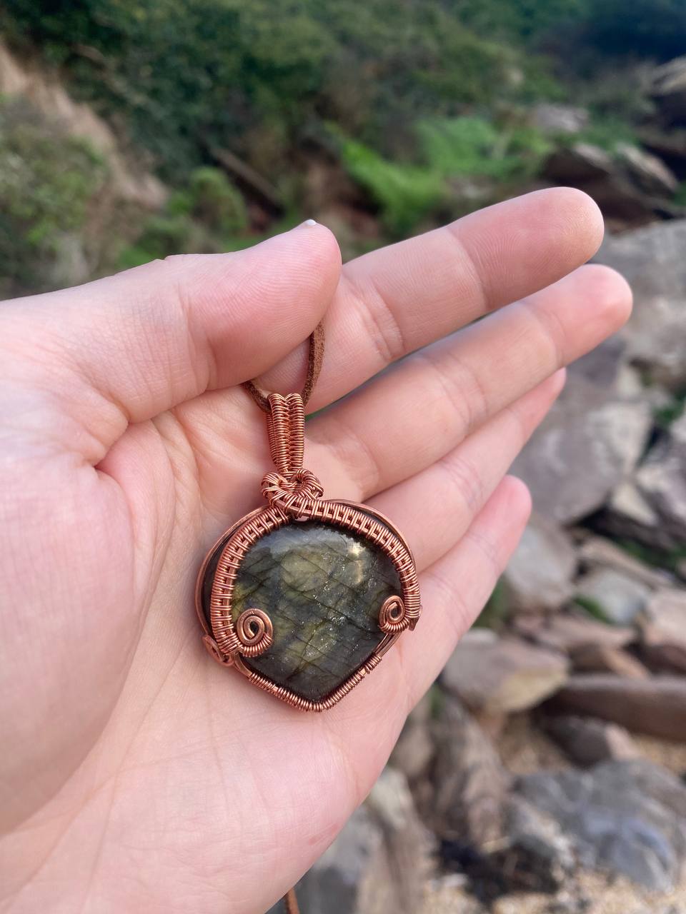 Labradorite Heart Copper Wire Wrapped Pendant