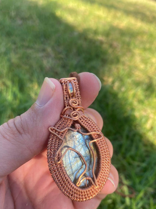 "Aumakua" - Labradorite & Faceted Ethiopian Opal Copper Wire Wrapped Pendant