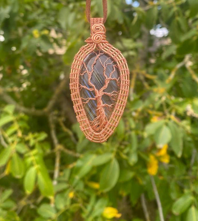 "Woodland Tales" - Labradorite Tree of Life Copper Wire Wrapped Amulet