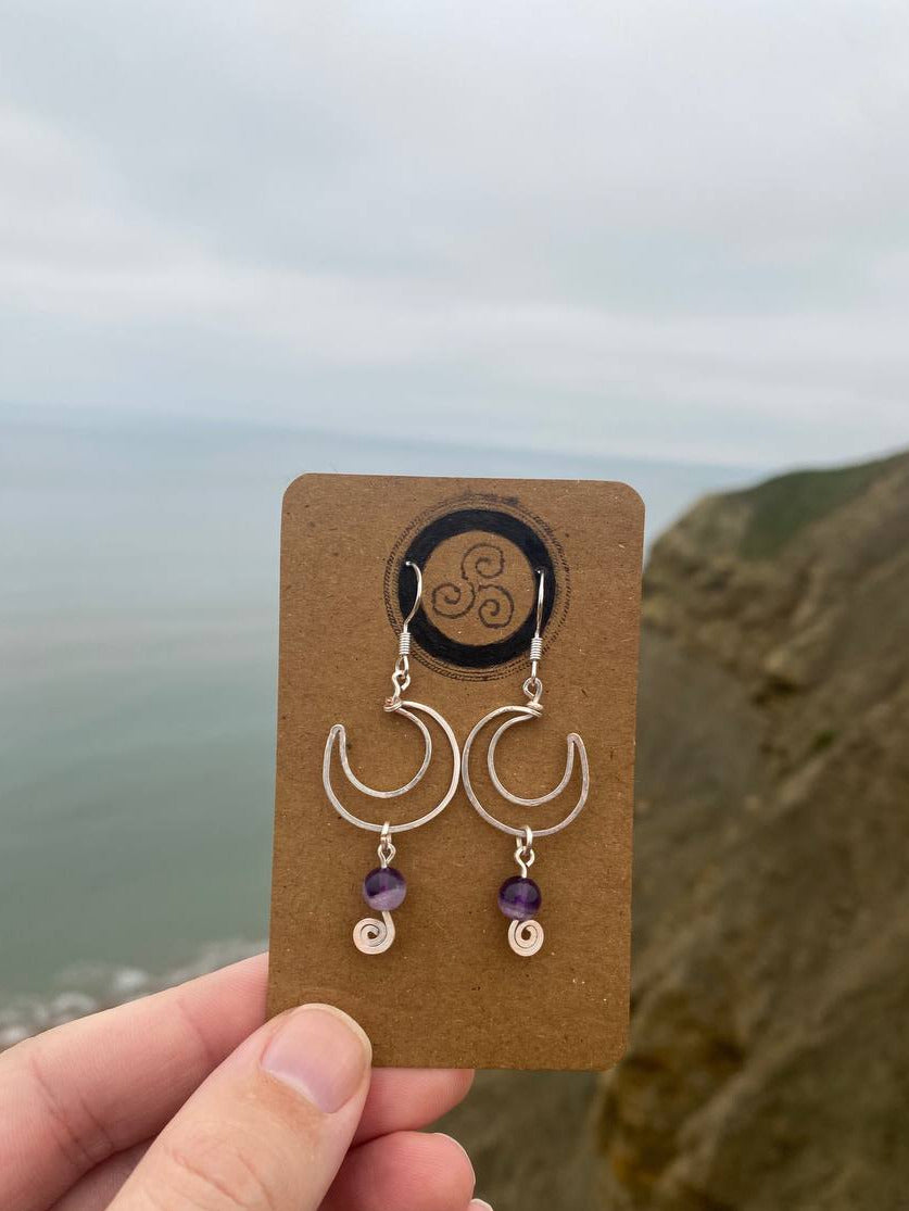 Amethyst Moon Earrings (Silver Plated Copper)