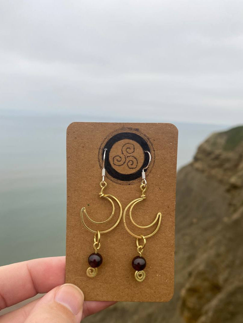 Garnet Moon Earrings (Brass)